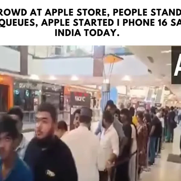 Huge crowd at Apple Store, people standing in long queues, Apple started I Phone 16 sale in India today.