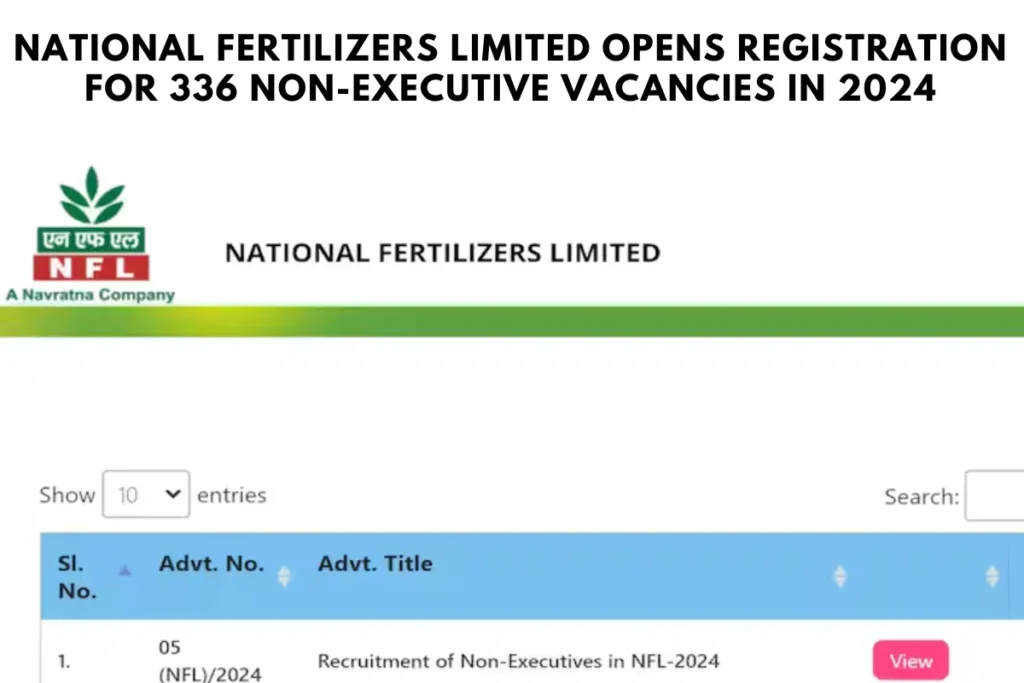 National Fertilizers Limited Opens Registration for 336 Non-Executive Vacancies in 2024