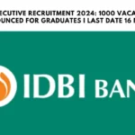 IDBI Executive Recruitment 2024: 1000 Vacancies Announced For Graduates I Last Date 16 Nov.